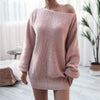 Sexy Wrap Hip Sweater Dresses Women Loose Korean Casual Knitted Dress Autumn Winter Lantern Sleeve Comfortable Female Short Gown
