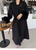 Women Autumn Winter Woolen Coat French Style Fur Sleeves Mid-Length Woolen Coat Women Long Coat Loose Outwear
