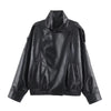 Solid Leather Moto Jacket For Women Winter Turtleneck Retro Coats Asymmetry Elegant Vintage PU Jackets