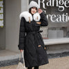 White Fur Collar Down Cotton Parkas Padded Coat Women Winter Long Over The Knee Waist Warm Thick Parkas Coat