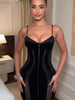 Women Black Velvet Sheer Maxi Dress Sexy Chic Mesh Patchwork Off-shoulder Waist Cinching Slim Maxi Dresses Club Party Gowns