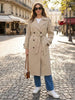 Women With Belt Solid Double Breasted Trench Vintage Lapel Neck Long Sleeves Female Chic Lady Outfits