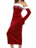 Women Christmas Dress Slim Fuzzy Trim Off Shoulder Long Sleeve Midi Bodycon Dress for Evening Party Club