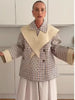 Plaid Trench Short Coat Casual Double Breasted Shawl Lapel Loose Street Jacket Lady Fall Chic Daily Commute Outerwear
