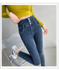Women's High Waist Stretch Jeans Blue Black Gray and Versatile Multi-button Slim Denim Long Pants Female