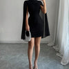 European and American Women's Round Neck Pit Bar Pearl Chiffon Cloak Wrapped Hip Dress for Women