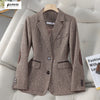 Coffee Blazer Women Spring Autumn High End Design Casual Slim Jacket Office Lady Work Coat Tops Gray