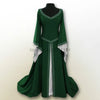 Womens Medieval Renaissance White Wedding Long Dress Celtic Queen Party Victoria Cosplay Costume Square Collar Maxi Dress Robe