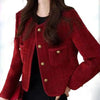 Women's Jacket Spring Autumn Red Tweed Small Fragrance Coat Short Blazers Korean Elegant Female Tops Outerwear