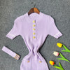 Autumn Winter Women Knitted Dress Brand O-neck Buttons Bodycon Sweater Dress with Belt Lady Office Dress
