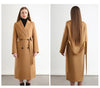 Women 100% Wool Peak Lapel Overcoat Belt Double-Breasted Autumn Winter Long Jacket Trench Coat Ladies Female Clothing #19
