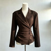 Limo Notched Lapel Wrap Blazer Ruched Waist Side Button Detail Slim Fitted Long Sleeve Women Elegant Cropped Suit Jacket