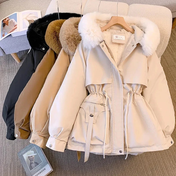 Women Winter Jacket Big Fur Collar Parkas Coat Long Coat Hooded Warm Wool Liner Female Snow Wear Padded Parka