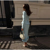 Elegant Woolen Top Pants Women Sets Chic Long Sleeve Slash Neck Pleated Blouse Straight Trousers Autumn Winter Lady Suit