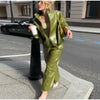 Chic Pu Leather Women's Jackets Skirts Suit Vintage Stand Collar Zipper Full Sleeve Outfits Female Autumn Lady Streetwears
