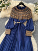 Spring Autumn French Sequin Nail Bead Long Sleeved Dress Women Elegant Temperament Birthday Party Pleated Long Dress C227