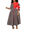 Elegant Dresses for Women Fall African 3/4 Sleeve Party Birthday Robe Chic 3D Flower Plaid Evening A-Line Dress