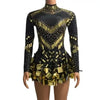 Women Sparkly Sequins Mirror Long Sleeve Mesh Sexy Mini Dress Night Party Club Dancer Performance Celebrity Stage Outfit