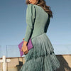 French Elegant Deep V Neck Slim Prom Dresses Spring Solid Spliced Tassel Long Dress Woman Long Sleeve Autumn Maxi Dress