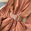 Chic Lace Slim Stand Collar Long Sleeve Spliced Single Breasted Dress High Street Vintage Evening Women Autumn Winter Clothing
