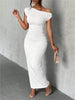 Water Ripple Slanted Shoulder Dress Women's Elegant And Simple Solid Color A-line Collar Mid-waist Sexy Hip Wrap Skirt