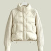 Winter Women Down Cotton Parkas Jacket Cable Knit Sleeve Spliced Stand Collar Thick Warm Short Coat Petite Ladies Outerwear
