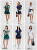 Women 2 Pieces Athletic Skirt Set Outfits V Neck Polo Shirts High Waisted Pleated Tennis Skirts Golf Pickball Dress
