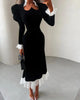 Full Sleeve Lace Patchwork Velvet Maxi Dress Women Elegant Stand Collar Puffed Slim Long Sexy Gowns Lady Evening Dinner Dresses