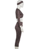 Sexy 3 Piece Set Woman Polka Dot Print Headscarf+Low-Neck Full Sleeve Tops+Metal Buckle Crop Pants Streetwear