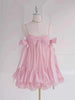 French Sweet Bow Camisole Mini Dress for Women Korean Version Pink Ruffle Edge Sexy A-line Dress T106