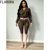 Leopard Print 2 Piece Sets Woman Lapel Full Sleeve Zip Crop Jackets And Skinny Shorts Hottie Street Suits
