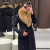 Elegant Faux Fur Wool Long Coat Women Solid Full Sleeve Lapel Patchwork Waist-closed Slim Coats Female Winter Outwear