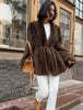 Elegant Lace Up Women Faux Fur Coat V-neck Long Sleeve Loose Plush Jacket Winter Lady Warm Daily Commute Outwear