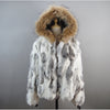 Russian Women Real Rabbit Fur Coats Winter Warm 100% Natural Rabbit Fur Jacket Lady Warm With Raccoon Fur Hooded Outerwear