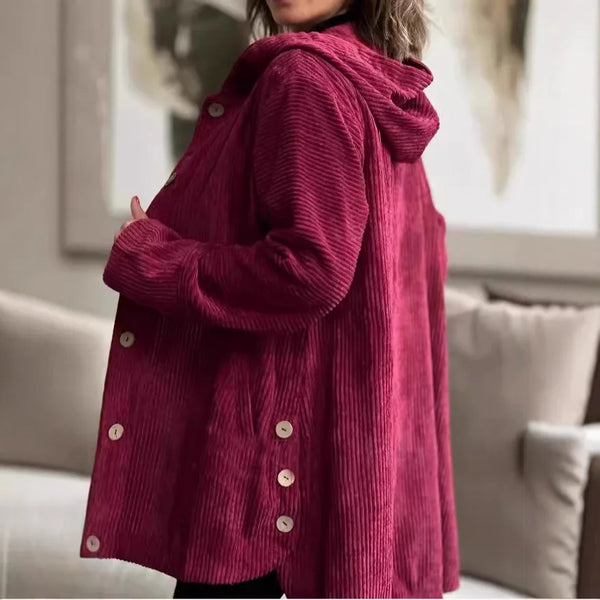 Women's outerwear top autumn hooded loose fitting women's corduroy casual jacket