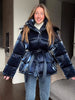 Chic Shiny Hooded Cotton Jacket With Belt Women Elegant Long Sleeve Zipper Lace Up Coats Lady Winter Street Warm Outerwear