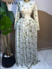 Women leaf Print patchwork smock Midi A-line Long Maxi Dress Elegant Evening Birthday Party Dresses Vestidos