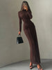 Folds Maxi Dress Women o-Neck Full Sleeve Solid Banquet Elegant Vacation Autumn Skinny Casual Simple Vestidos
