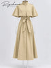 Women's Trench Style Midi Dress Stand Collar Cape Overlay Short Sleeve Belted Waist A‑Line Dresses Autumn Elegant Office Outfits