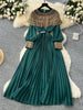 Spring Autumn French Sequin Nail Bead Long Sleeved Dress Women Elegant Temperament Birthday Party Pleated Long Dress C227