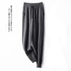 Women 100% Wool Pants Autumn and Winter Soft Comfortable High-Waist Knitted Thicken Pants Female Thin pants Casual Trousers
