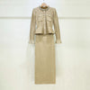 Spring Women's RoundNeck Diamond-Embellished Long-Sleeved Knitted DressY2K High-Quality Commuter Maxi Dress