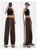 Plus Size Striped Streetwear Baggy Straight Trousers Joggers Sweatpants Hip Hop Women Elastic High Waist Wide Leg Sports Pants
