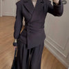 Chic Solid Lapel Coat Long Pant Suit Women Casual Full Sleeve Waist Cinching Blazer Wide-leg Pants Set Lady Daily Street Outfit