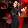 Mesh Hollow Slim Party Sexy Dresses Elegant Pleated Bodycon Maxi Long Dress Women Autumn Winter Dress Vestidos