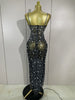 Women Sparkly Diamonds Mesh Sheer Stretch Long Dress Eveing Celebrate Birthday Party Nightclub Sexy Stage Costume