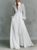 Elegant Solid White Long Dress for Women's Single Breasted Pockets Behemian Vintage Stand Collar Spring Evening Dresses