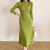 Autumn Winter Slim Long Sleeve Party Midi Dress for Women Knitted Half High Collar Elegant Knitted Sweater Dresses Ladies
