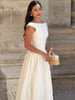 Minimalist White Boat Neck Midi Dress Women Elegant Cap Sleeve A-line Flare Eyelet Embroidery Vestido Wedding Formal Party Gown