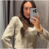 Casual Coat Pant Women Sets Urban Zippers Long Sleeve Jacket Zipper Pleated Straight Trousers Autumn Chic Lady Outfit